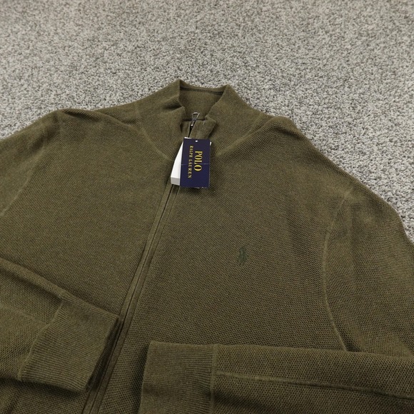 NEW Polo Ralph Lauren Sweater Mens XL Green Full Zip Mock Neck Knit Jacket Pony